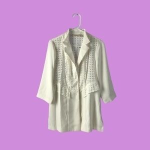 Chico’s Women’s Jacket Eyelet Antique White 3/4 Sleeve Size 0 or US S/M